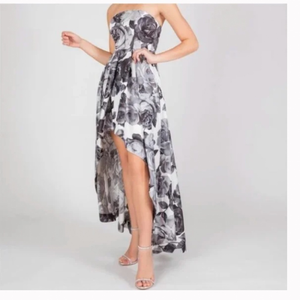 Speechless Juniors High-Low Gray & White Roses Gown Size 13